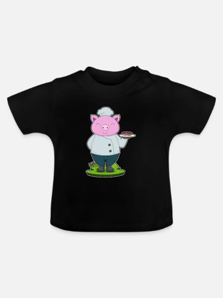 Schwein Koch Fleisch Kochen - Baby Bio-T-Shirt mit Rundhals - Schwarz
