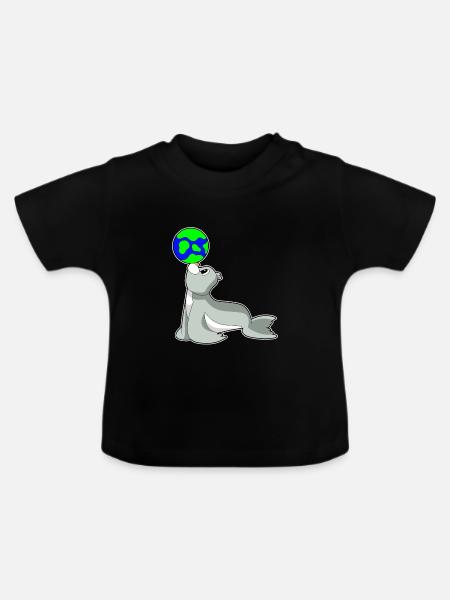 Seehund Erdkugel - Baby Bio-T-Shirt mit Rundhals - Schwarz