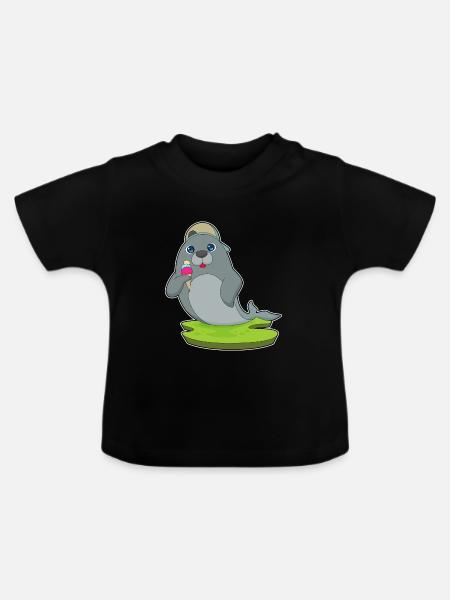 Seehund Waffeleis - Baby Bio-T-Shirt mit Rundhals - Schwarz