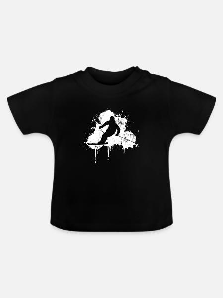 Lustiger Skifahrer - Baby Bio-T-Shirt mit Rundhals - Schwarz