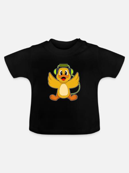 Ente Kopfhörer Musik - Baby Bio-T-Shirt mit Rundhals - Schwarz