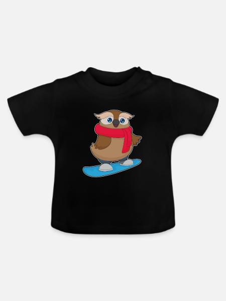 Eule Snowboarder Snowboard - Baby Bio-T-Shirt mit Rundhals - Schwarz