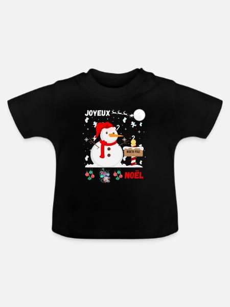 Frohe Weihnachten Schneemann - Baby Bio-T-Shirt mit Rundhals - Schwarz