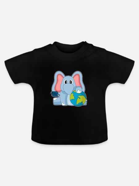 Elefant Erdkugel - Baby Bio-T-Shirt mit Rundhals - Schwarz