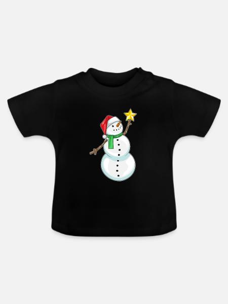 Schneemann Weihnachten Weihnachtsstern - Baby Bio-T-Shirt mit Rundhals - Schwarz