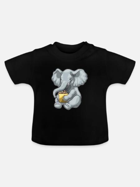 Elefant Erdnüsse - Baby Bio-T-Shirt mit Rundhals - Schwarz