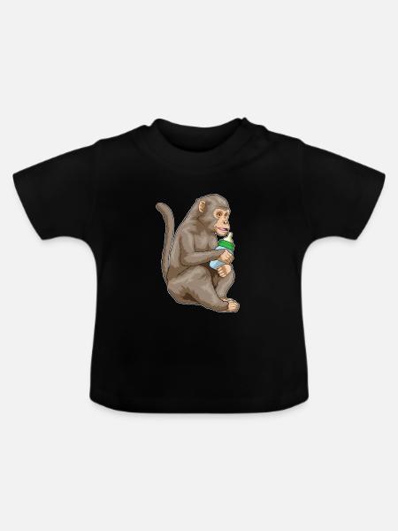 Affe Babyflasche - Baby Bio-T-Shirt mit Rundhals - Schwarz