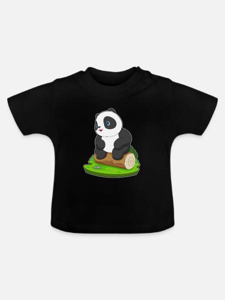 Panda Baumstamm - Baby Bio-T-Shirt mit Rundhals - Schwarz