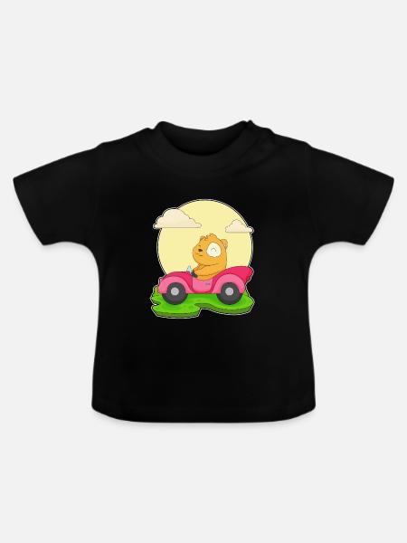 Hamster Auto - Baby Bio-T-Shirt mit Rundhals - Schwarz
