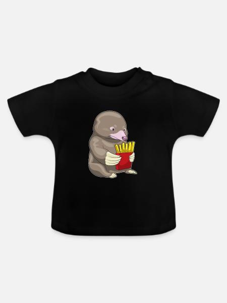 Maulwurf Pommes frites - Baby Bio-T-Shirt mit Rundhals - Schwarz