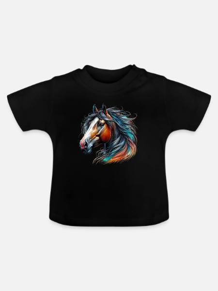 Pferd - Baby Bio-T-Shirt mit Rundhals - Schwarz