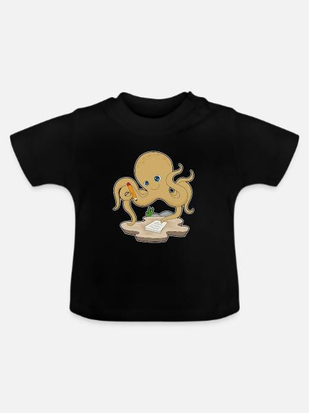 Krake Schüler Bleistift Schule - Baby Bio-T-Shirt mit Rundhals - Schwarz