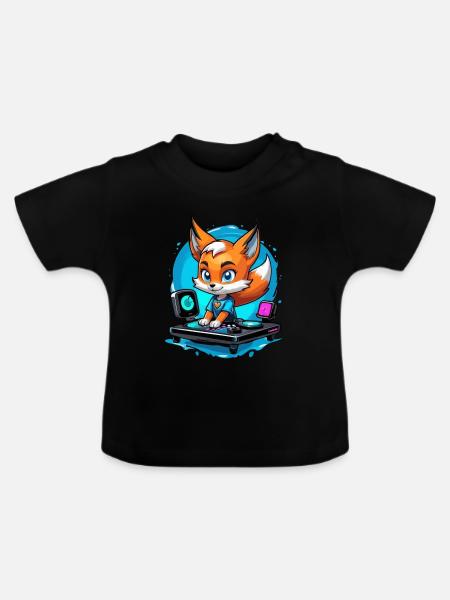 Musiker Fuchs DJ - Baby Bio-T-Shirt mit Rundhals - Schwarz