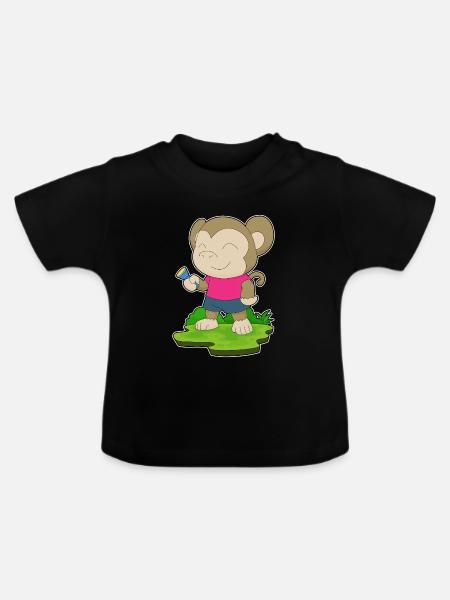 Affe Taschenlampe - Baby Bio-T-Shirt mit Rundhals - Schwarz