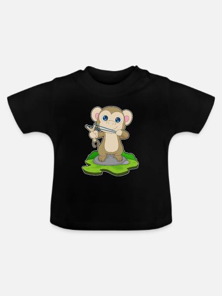Affe Steinschleuder - Baby Bio-T-Shirt mit Rundhals - Schwarz