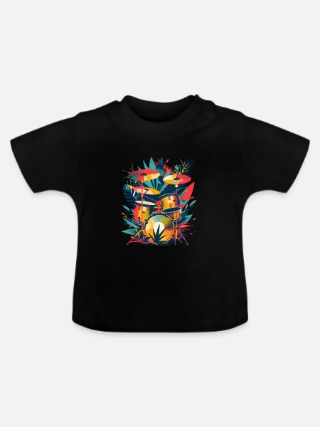 Drum Set Illustration - Baby Bio-T-Shirt mit Rundhals - Schwarz