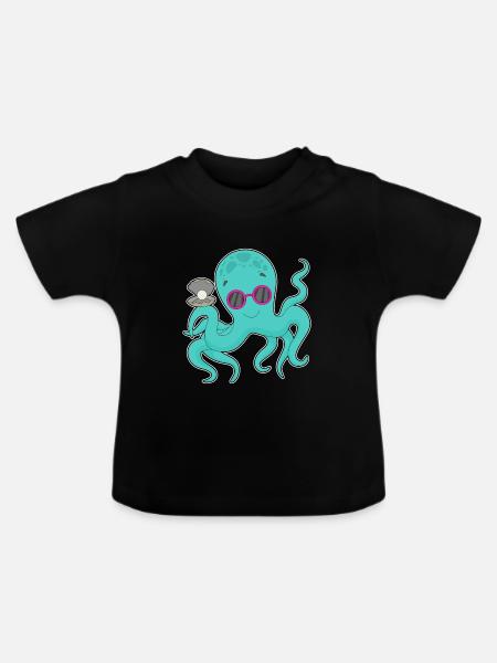Krake Perle - Baby Bio-T-Shirt mit Rundhals - Schwarz