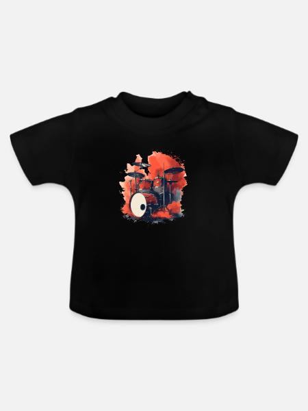 Schlagzeug Retro Style - Baby Bio-T-Shirt mit Rundhals - Schwarz