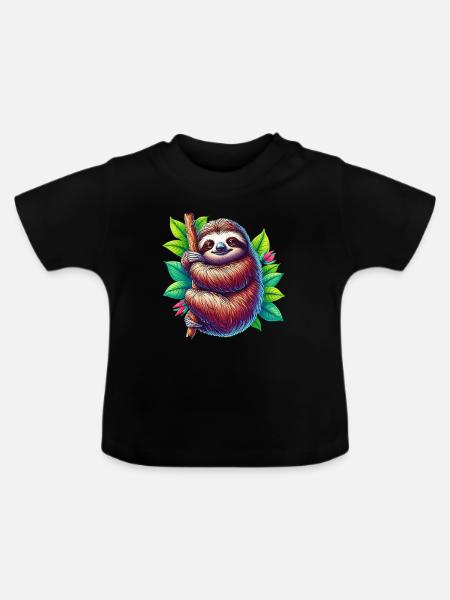 Faultier - Baby Bio-T-Shirt mit Rundhals - Schwarz