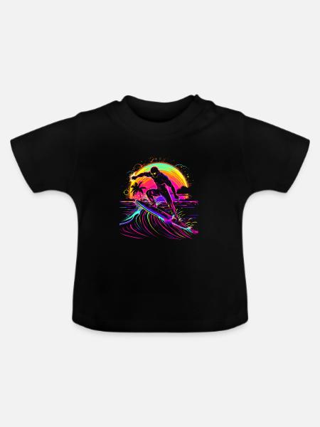 Surfer Vaporwave - Baby Bio-T-Shirt mit Rundhals - Schwarz