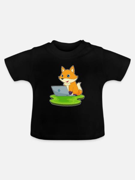 Fuchs Laptop - Baby Bio-T-Shirt mit Rundhals - Schwarz