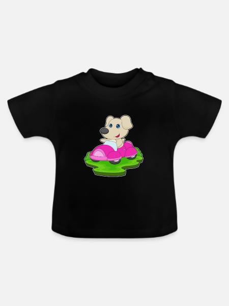 Hund Auto - Baby Bio-T-Shirt mit Rundhals - Schwarz