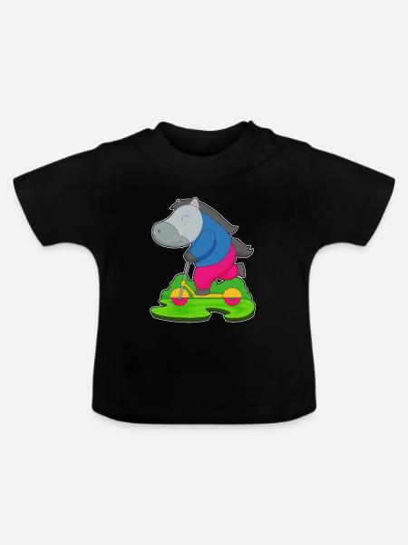 Pferd Tretroller - Baby Bio-T-Shirt mit Rundhals - Schwarz