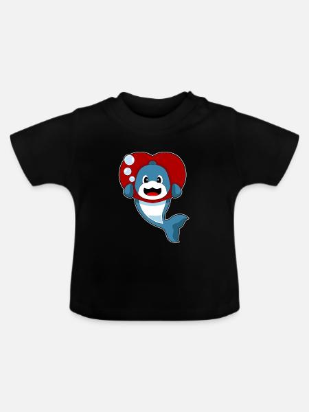 Delfin Herz - Baby Bio-T-Shirt mit Rundhals - Schwarz