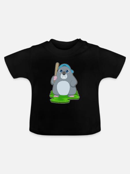 Maulwurf Baseball Baseballschläger - Baby Bio-T-Shirt mit Rundhals - Schwarz