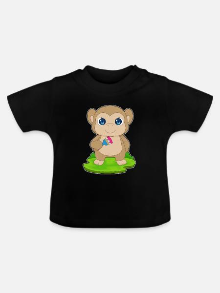 Affe Maler Pinsel Malen - Baby Bio-T-Shirt mit Rundhals - Schwarz