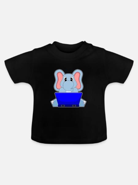 Elefant Laptop - Baby Bio-T-Shirt mit Rundhals - Schwarz
