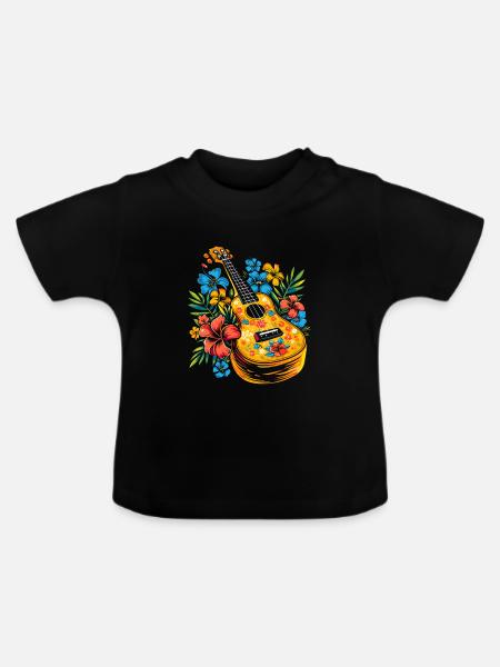 Ukulele Cartoon-Stil - Baby Bio-T-Shirt mit Rundhals - Schwarz