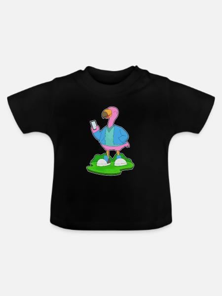 Flamingo Smartphone - Baby Bio-T-Shirt mit Rundhals - Schwarz