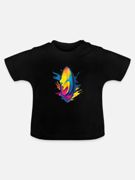 Surfbrett Farbklecks - Baby Bio-T-Shirt mit Rundhals - Schwarz