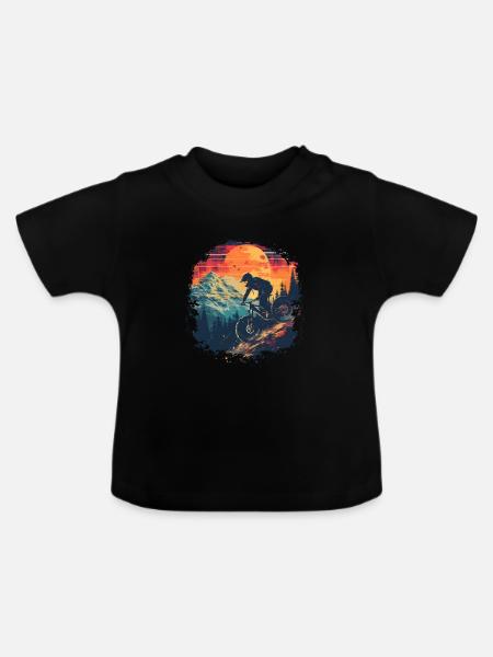 Mountainbiking Synthwave - Baby Bio-T-Shirt mit Rundhals - Schwarz
