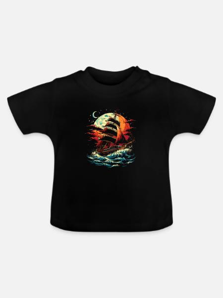 Segelschiff - Baby Bio-T-Shirt mit Rundhals - Schwarz