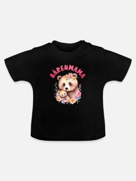 Werdende Mutter BÄRENMAMA Lustiges - Baby Bio-T-Shirt mit Rundhals - Schwarz