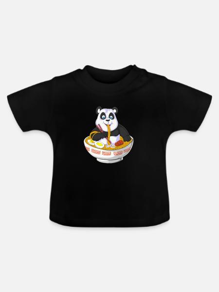 Panda Chef mit Nudelschüssel Design - Baby Bio-T-Shirt mit Rundhals - Schwarz