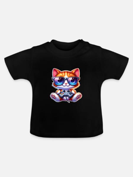 Gaming Katze - Baby Bio-T-Shirt mit Rundhals - Schwarz