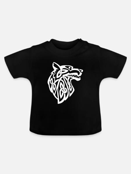 Wikinger Weißer Wolf - Baby Bio-T-Shirt mit Rundhals - Schwarz