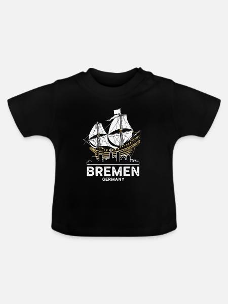 Historische Bremer Hansekogge & Skyline - Baby Bio-T-Shirt mit Rundhals - Schwarz