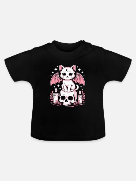 Kawaii Pastel Goth Katze - Baby Bio-T-Shirt mit Rundhals - Schwarz