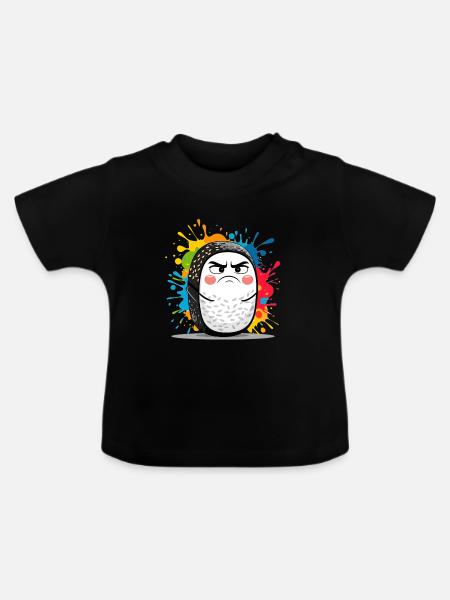 Wütender Sushi Roll mit Farbspritzern - Baby Bio-T-Shirt mit Rundhals - Schwarz