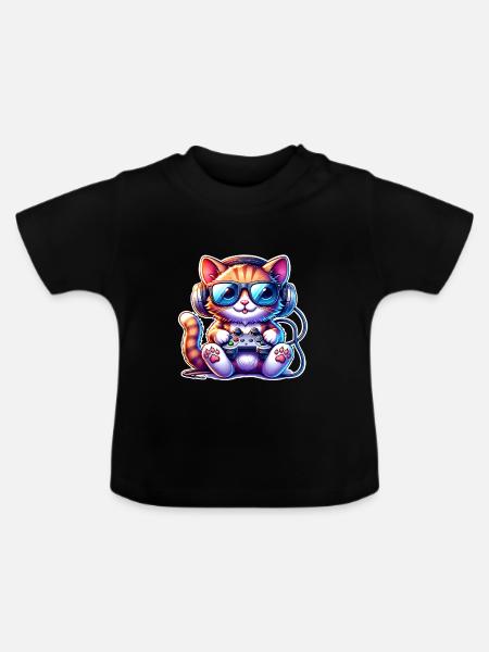 Katze Gaming - Baby Bio-T-Shirt mit Rundhals - Schwarz