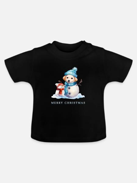 Fröhlicher Schneemann mit Hundeschneemann  - Baby Bio-T-Shirt mit Rundhals - Schwarz