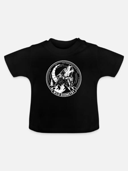 Wildgeometrischer Wolf im Mondkreis - Baby Bio-T-Shirt mit Rundhals - Schwarz