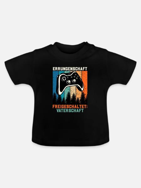 Bald Papa ERRUNGENSCHAFT FREIGESCHALTET Retro - Baby Bio-T-Shirt mit Rundhals - Schwarz