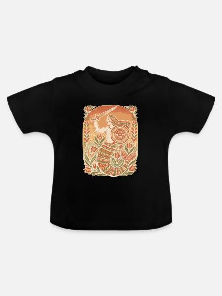 Warschauer Meerjungfrau Volkskunst Design - Baby Bio-T-Shirt mit Rundhals - Schwarz