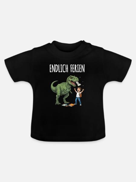 Endlich Ferien Dino Spaß - Baby Bio-T-Shirt mit Rundhals - Schwarz