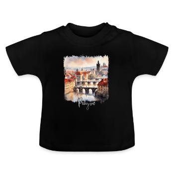 Aquarelle de Prague, Prague République tchèque - T-shirt bio col rond Bébé - noir - Devant